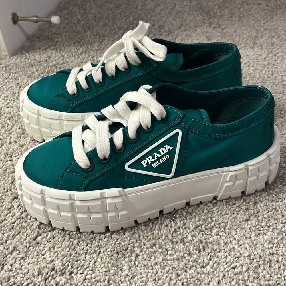 Authentic Prada green low top sneaker nylon